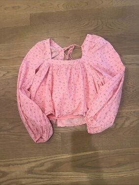 Pink Floral Square-Neck Long-Sleeve Peasant Top